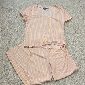 LOFT Pink and White Striped Pajama Set